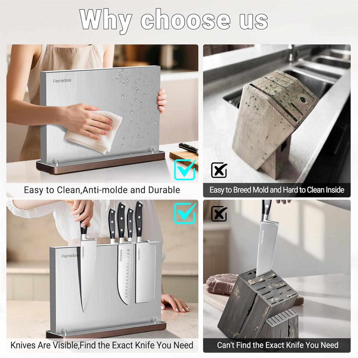 4PSC Knife Block Set With Magnetic Knife Block Holder, Ultra-Sharp Japanese Kitchen Knife Set, High-carbon Steel Chef Knife Sets With Full Tang Handle Design