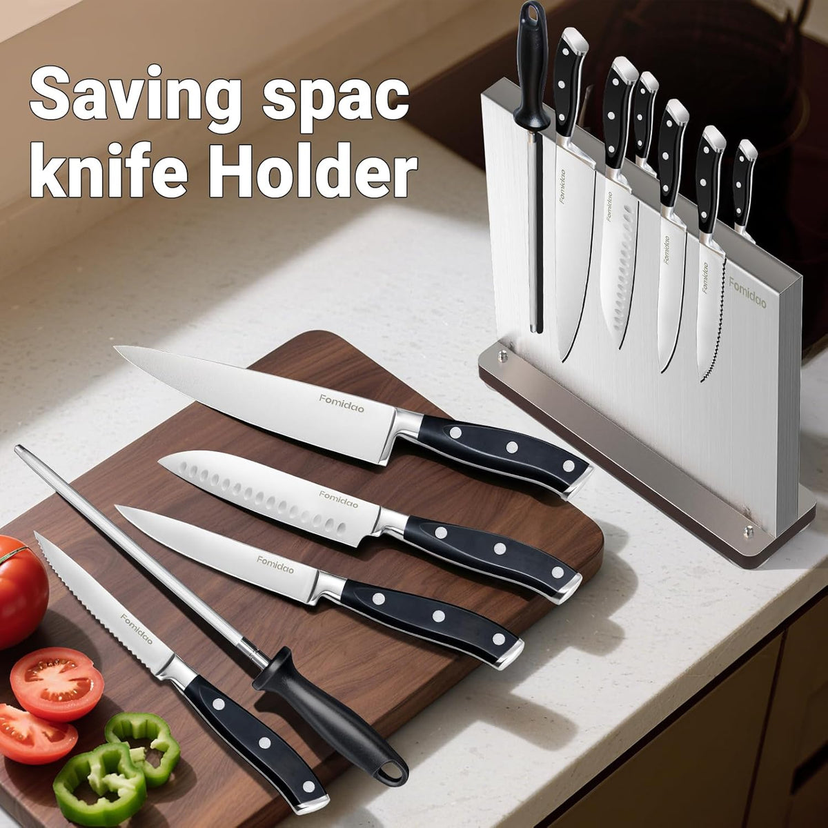 4PSC Knife Block Set With Magnetic Knife Block Holder, Ultra-Sharp Japanese Kitchen Knife Set, High-carbon Steel Chef Knife Sets With Full Tang Handle Design