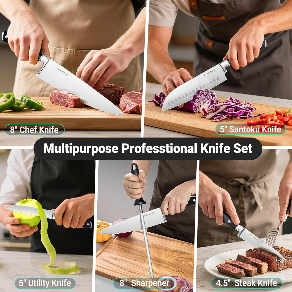 4PSC Knife Block Set With Magnetic Knife Block Holder, Ultra-Sharp Japanese Kitchen Knife Set, High-carbon Steel Chef Knife Sets With Full Tang Handle Design