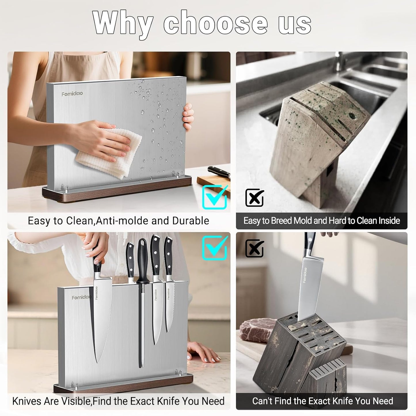 4PSC Knife Block Set With Magnetic Knife Block Holder, Ultra-Sharp Japanese Kitchen Knife Set, High-carbon Steel Chef Knife Sets With Full Tang Handle Design