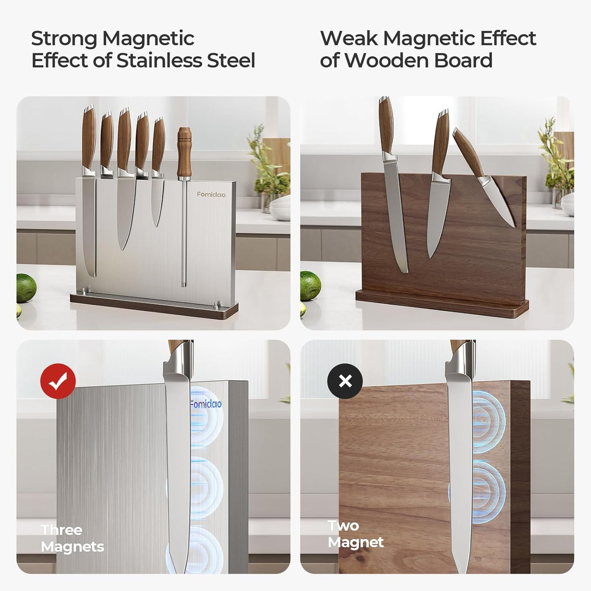 4PSC Knife Block Set With Magnetic Knife Block Holder, Ultra-Sharp Japanese Kitchen Knife Set, High-carbon Steel Chef Knife Sets With Full Tang Handle Design