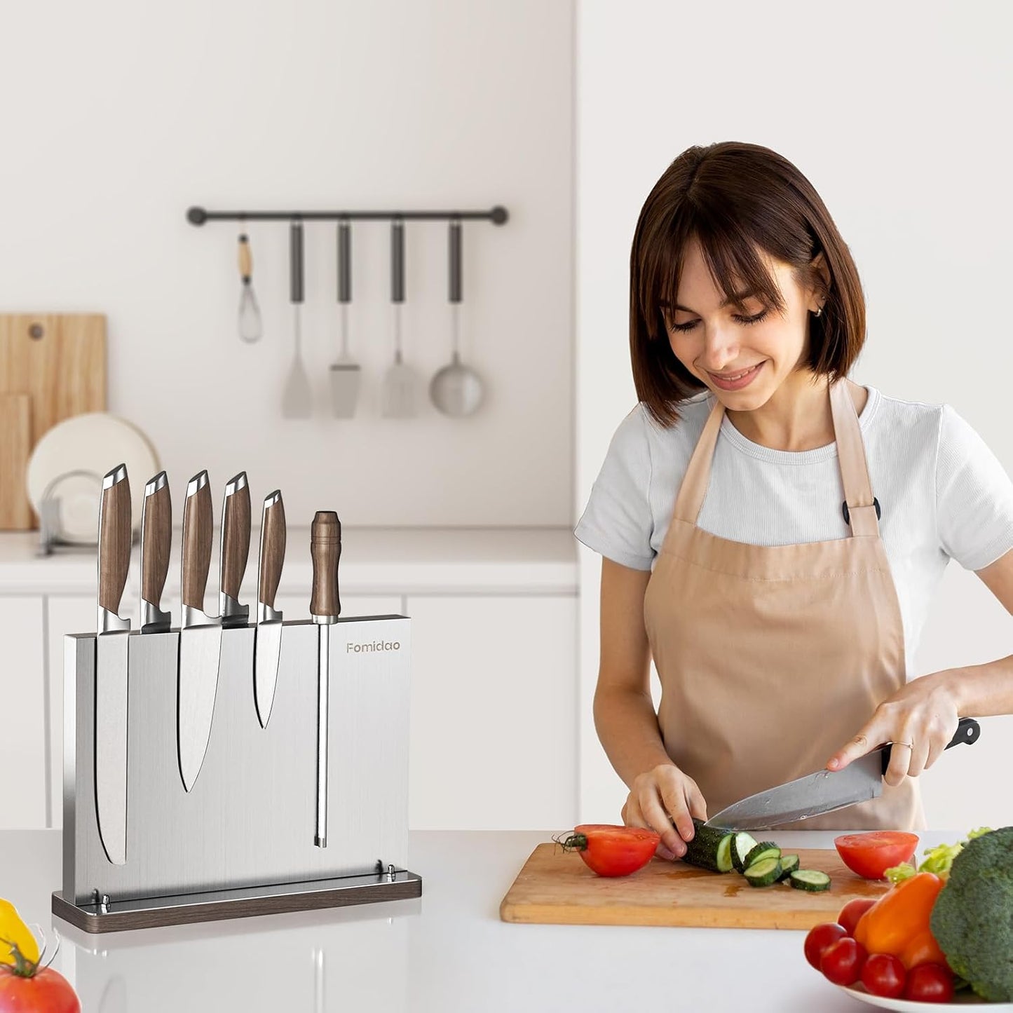 4PSC Knife Block Set With Magnetic Knife Block Holder, Ultra-Sharp Japanese Kitchen Knife Set, High-carbon Steel Chef Knife Sets With Full Tang Handle Design