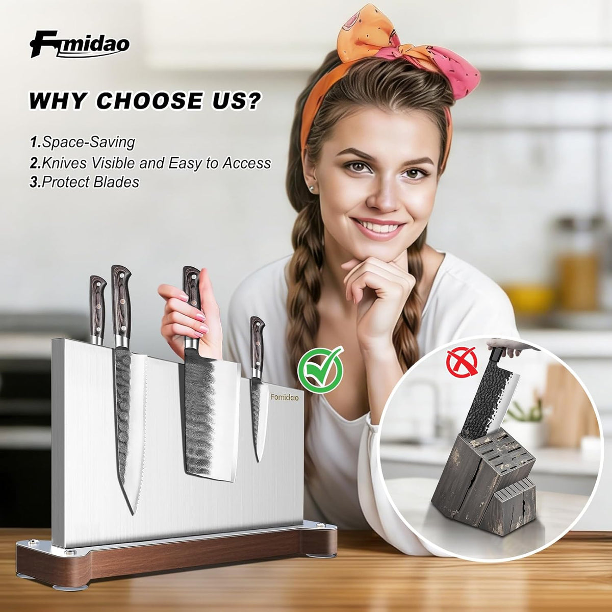 4PSC Knife Block Set With Magnetic Knife Block Holder, Ultra-Sharp Japanese Kitchen Knife Set, High-carbon Steel Chef Knife Sets With Full Tang Handle Design