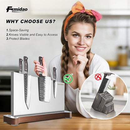 4PSC Knife Block Set With Magnetic Knife Block Holder, Ultra-Sharp Japanese Kitchen Knife Set, High-carbon Steel Chef Knife Sets With Full Tang Handle Design