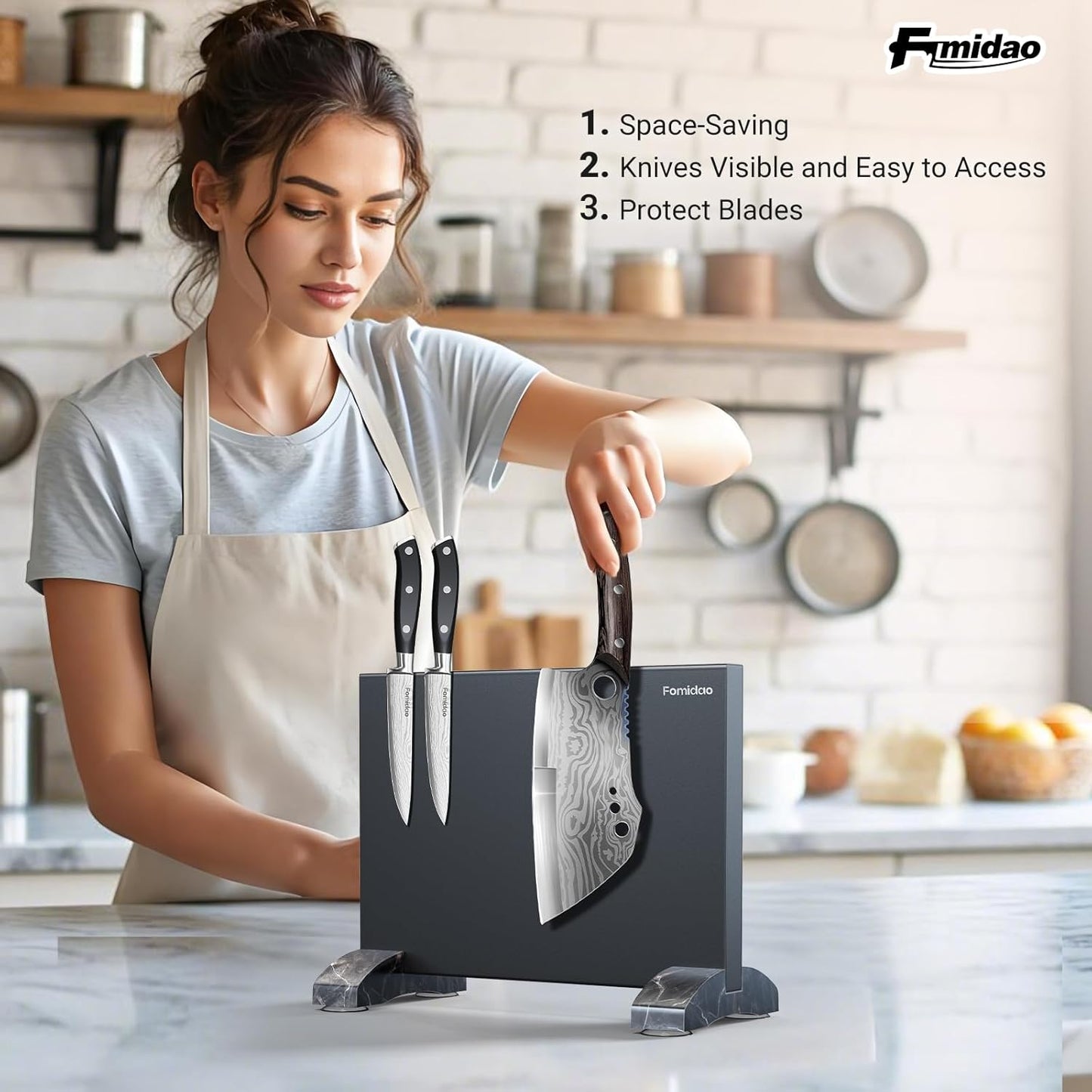 4PSC Knife Block Set With Magnetic Knife Block Holder, Ultra-Sharp Japanese Kitchen Knife Set, High-carbon Steel Chef Knife Sets With Full Tang Handle Design