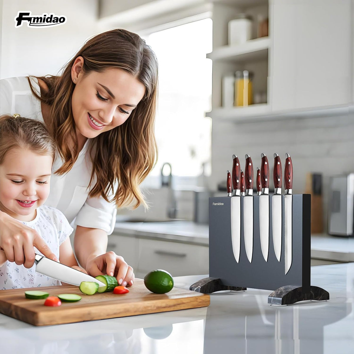 4PSC Knife Block Set With Magnetic Knife Block Holder, Ultra-Sharp Japanese Kitchen Knife Set, High-carbon Steel Chef Knife Sets With Full Tang Handle Design