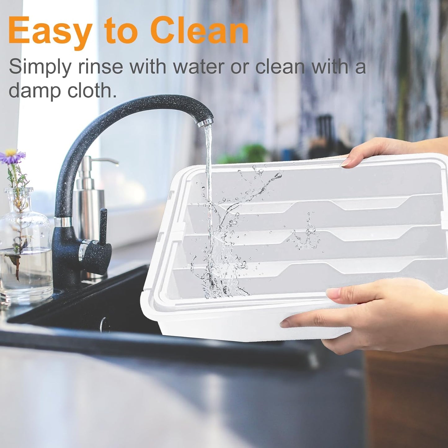 Silverware Drawer Organizer, Adjustable Kitchen Drawer Organizer, Expands from 4 to 7 Slots, Non-Slip BPA-Free Flatware Cutlery Utensil Holder for Forks Knives Spoons and Kitchen Utensil,White
