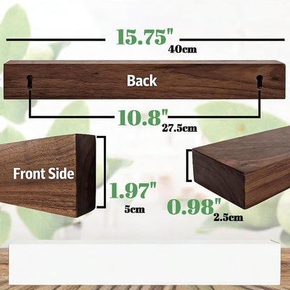 16 Inch Magnetic Knife Holder for Wall, Knife Magnetic Strip,Wall Mounted Stainless Steel Core, Walnut Finish, Kitchen Tool Storage Rack(Suitable for Metal Products with High iron Content)