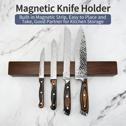 16 Inch Magnetic Knife Holder for Wall, Knife Magnetic Strip,Wall Mounted Stainless Steel Core, Walnut Finish, Kitchen Tool Storage Rack(Suitable for Metal Products with High iron Content)