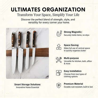 16 Inch Magnetic Knife Holder for Wall, Knife Magnetic Strip,Wall Mounted Stainless Steel Core, Walnut Finish, Kitchen Tool Storage Rack(Suitable for Metal Products with High iron Content)