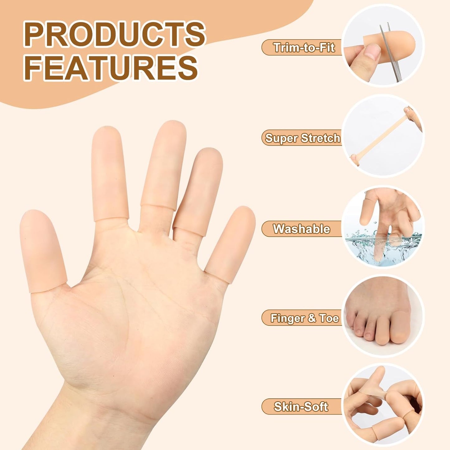 20 Pcs Gel Finger Cots - Reusable Silicone Finger Protectors & Thumb Cots, Flexible Shields for Stiff Sore Fingers Against Dryness, Rubbing, and Skin Stress During Daily Activities