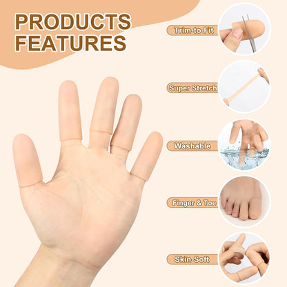 20 Pcs Gel Finger Cots - Reusable Silicone Finger Protectors & Thumb Cots, Flexible Shields for Stiff Sore Fingers Against Dryness, Rubbing, and Skin Stress During Daily Activities