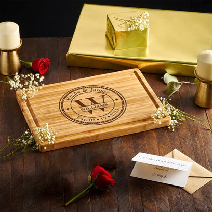 Personalized Cutting Board Wedding Gift - Custom Wood Wedding Registry Gift, Personalized Bridal Shower Gifts for the Couple, Engraved Charcuterie Board, 50th Anniversary Monogram Cutting Board