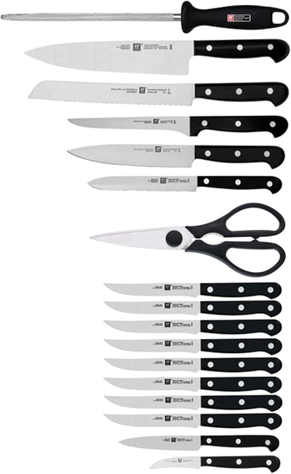 Twin Gourmet Classic 18-pc Knife Block Set, German Stainless Steel, 3 Rivet Handle, No-Stain, Includes Shears Honing Steel, Made in Spain