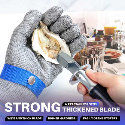 Oyster Shucking Knife+A9 Cut-Resistant Glove with Portable Case,Stainless Steel Oyster Knife and Oyster Shucking Gloves Kit,Heavy Duty Oyster Opener Tool, Oyster Shucker Tool for Chef