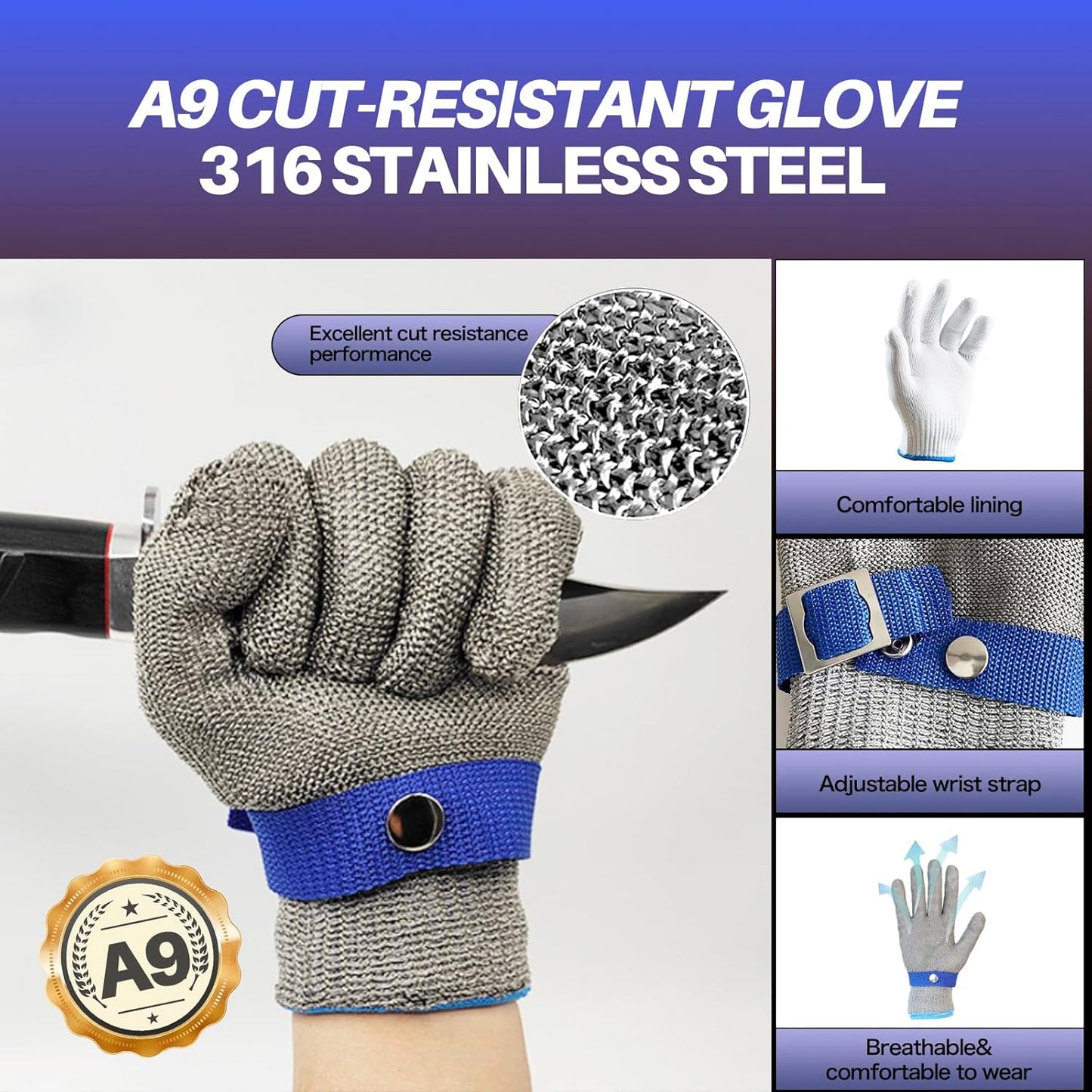 Oyster Shucking Knife+A9 Cut-Resistant Glove with Portable Case,Stainless Steel Oyster Knife and Oyster Shucking Gloves Kit,Heavy Duty Oyster Opener Tool, Oyster Shucker Tool for Chef