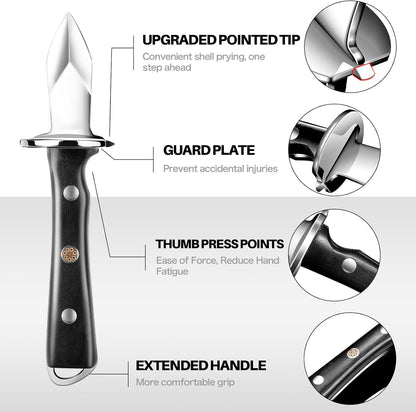 Oyster Shucking Knife+A9 Cut-Resistant Glove with Portable Case,Stainless Steel Oyster Knife and Oyster Shucking Gloves Kit,Heavy Duty Oyster Opener Tool, Oyster Shucker Tool for Chef