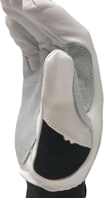 Ironcat Heavy Duty Top Grain Goatskin Leather Glove with Spandex Back, Reinforced Palm, Hook & Loop Closure, White/Black