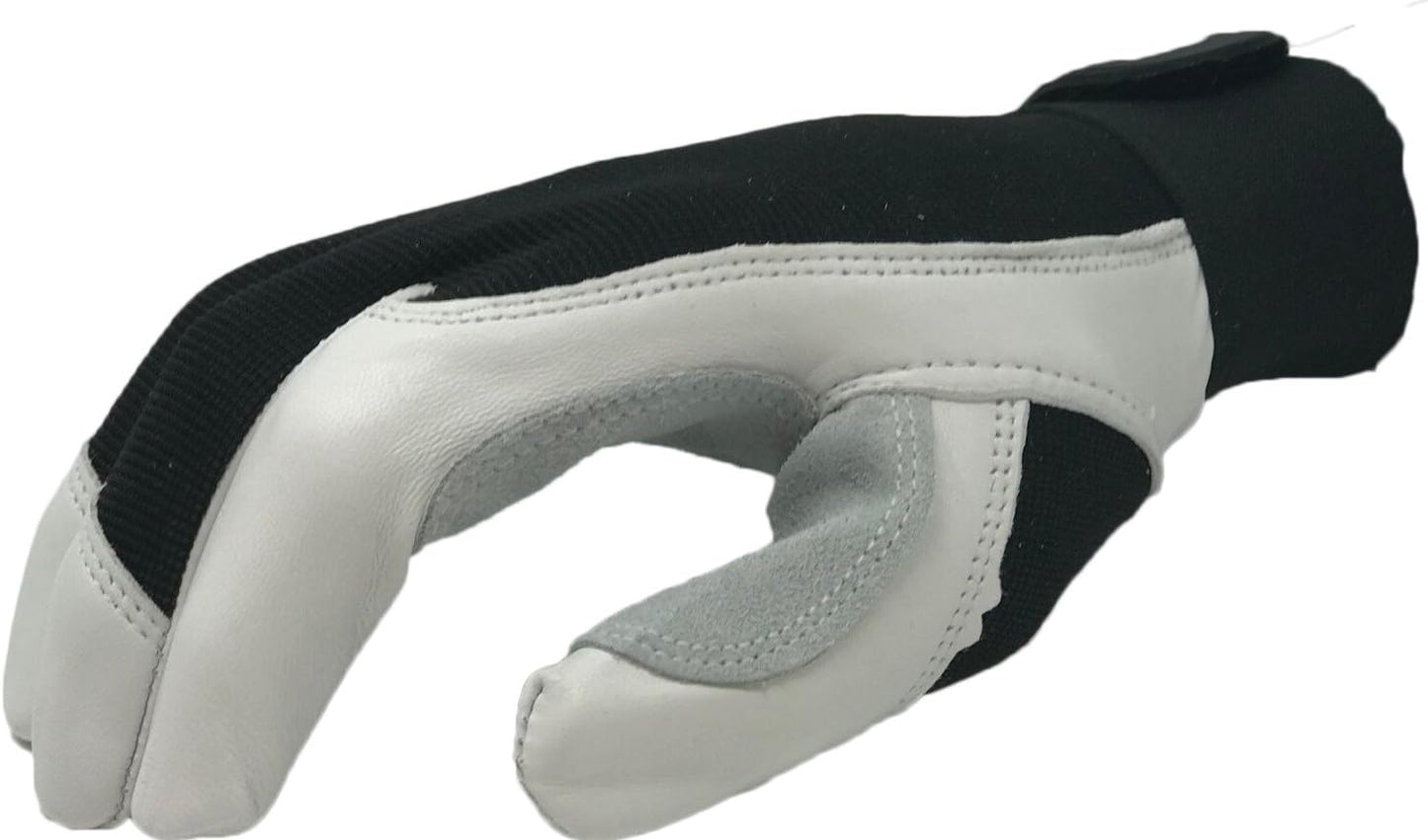 Ironcat Heavy Duty Top Grain Goatskin Leather Glove with Spandex Back, Reinforced Palm, Hook & Loop Closure, White/Black