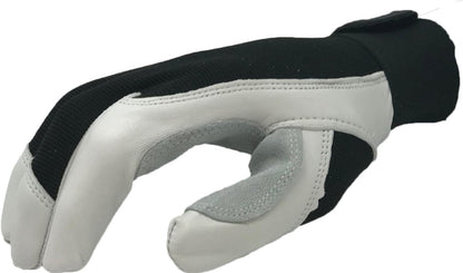 Ironcat Heavy Duty Top Grain Goatskin Leather Glove with Spandex Back, Reinforced Palm, Hook & Loop Closure, White/Black