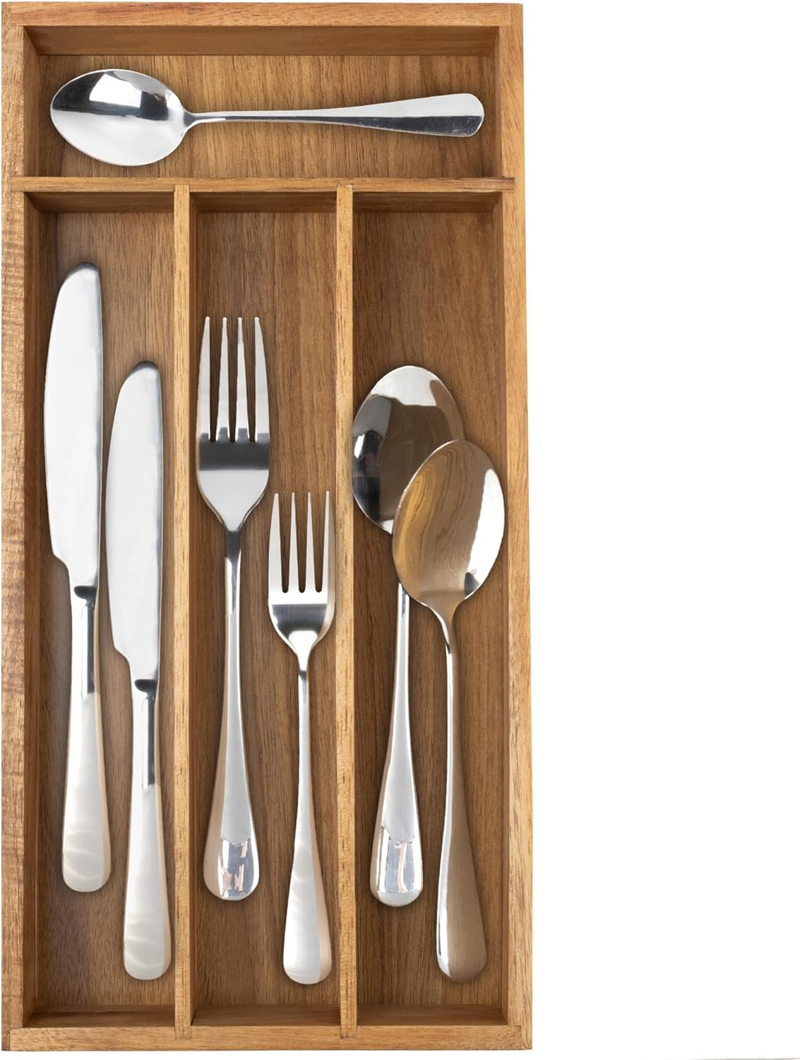Silverware Organizer Small Bamboo Kitchen Drawer Organizer Utensil Organizer Silverware Holder Cutlery Organizer in drawer Flatware Organizer Tray (Black 4 Slots)