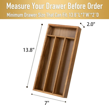 Silverware Organizer Small Bamboo Kitchen Drawer Organizer Utensil Organizer Silverware Holder Cutlery Organizer in drawer Flatware Organizer Tray (Black 4 Slots)