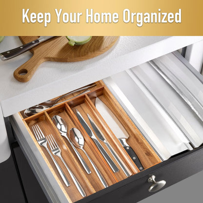 Silverware Organizer Small Bamboo Kitchen Drawer Organizer Utensil Organizer Silverware Holder Cutlery Organizer in drawer Flatware Organizer Tray (Black 4 Slots)