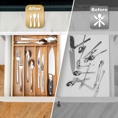 Silverware Organizer Small Bamboo Kitchen Drawer Organizer Utensil Organizer Silverware Holder Cutlery Organizer in drawer Flatware Organizer Tray (Black 4 Slots)