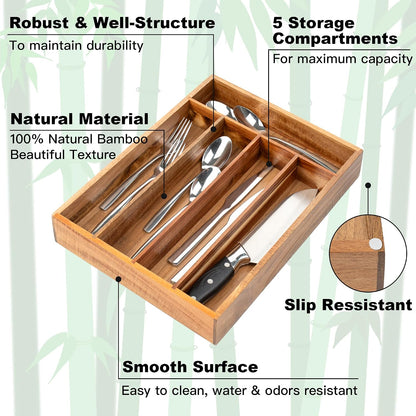 Silverware Organizer Small Bamboo Kitchen Drawer Organizer Utensil Organizer Silverware Holder Cutlery Organizer in drawer Flatware Organizer Tray (Black 4 Slots)