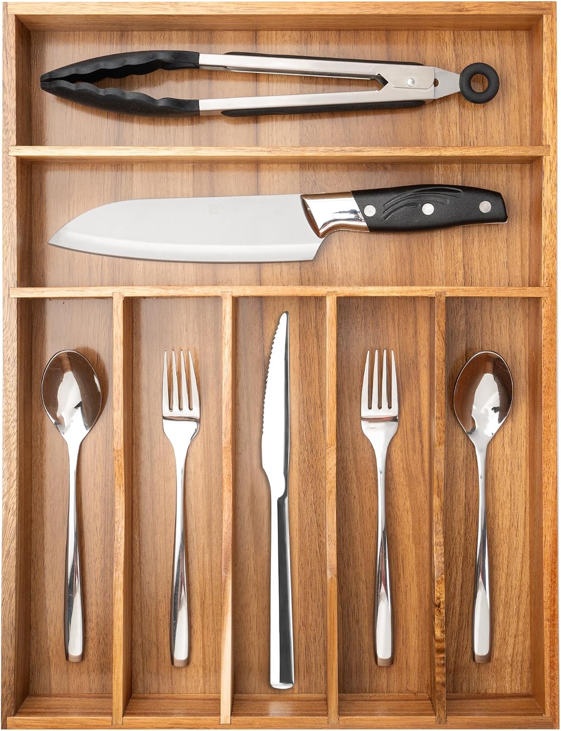 Silverware Organizer Small Bamboo Kitchen Drawer Organizer Utensil Organizer Silverware Holder Cutlery Organizer in drawer Flatware Organizer Tray (Black 4 Slots)
