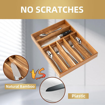 Silverware Organizer Small Bamboo Kitchen Drawer Organizer Utensil Organizer Silverware Holder Cutlery Organizer in drawer Flatware Organizer Tray (Black 4 Slots)