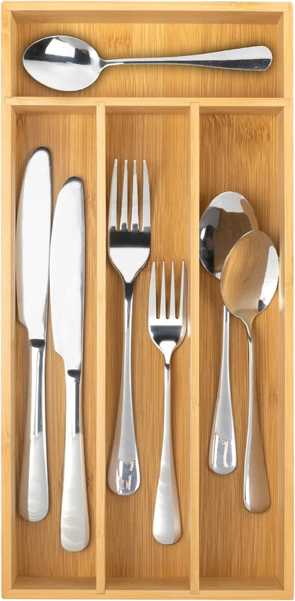 Silverware Organizer Small Bamboo Kitchen Drawer Organizer Utensil Organizer Silverware Holder Cutlery Organizer in drawer Flatware Organizer Tray (Black 4 Slots)