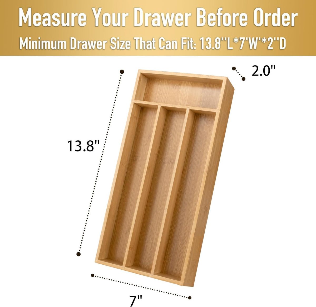 Silverware Organizer Small Bamboo Kitchen Drawer Organizer Utensil Organizer Silverware Holder Cutlery Organizer in drawer Flatware Organizer Tray (Black 4 Slots)