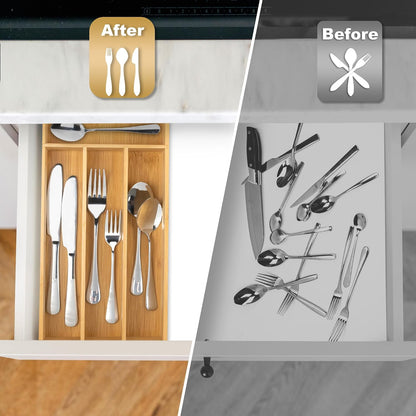 Silverware Organizer Small Bamboo Kitchen Drawer Organizer Utensil Organizer Silverware Holder Cutlery Organizer in drawer Flatware Organizer Tray (Black 4 Slots)