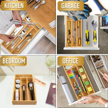Silverware Organizer Small Bamboo Kitchen Drawer Organizer Utensil Organizer Silverware Holder Cutlery Organizer in drawer Flatware Organizer Tray (Black 4 Slots)