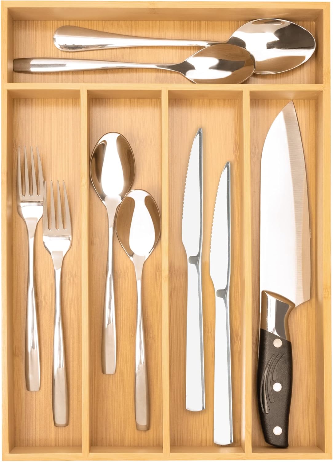 Silverware Organizer Small Bamboo Kitchen Drawer Organizer Utensil Organizer Silverware Holder Cutlery Organizer in drawer Flatware Organizer Tray (Black 4 Slots)