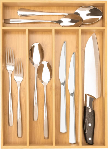 Silverware Organizer Small Bamboo Kitchen Drawer Organizer Utensil Organizer Silverware Holder Cutlery Organizer in drawer Flatware Organizer Tray (Black 4 Slots)