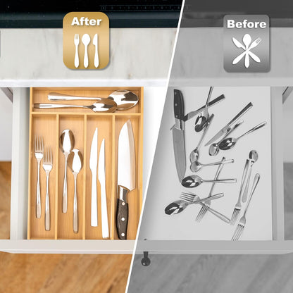 Silverware Organizer Small Bamboo Kitchen Drawer Organizer Utensil Organizer Silverware Holder Cutlery Organizer in drawer Flatware Organizer Tray (Black 4 Slots)