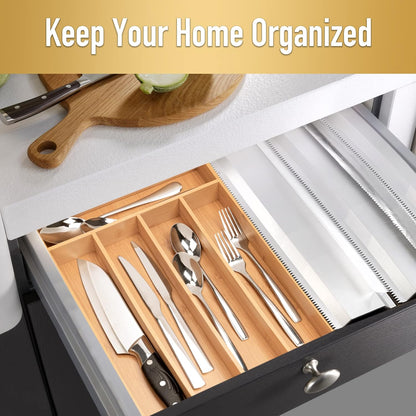 Silverware Organizer Small Bamboo Kitchen Drawer Organizer Utensil Organizer Silverware Holder Cutlery Organizer in drawer Flatware Organizer Tray (Black 4 Slots)