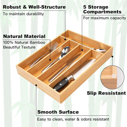 Silverware Organizer Small Bamboo Kitchen Drawer Organizer Utensil Organizer Silverware Holder Cutlery Organizer in drawer Flatware Organizer Tray (Black 4 Slots)