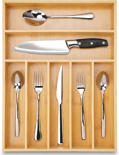 Silverware Organizer Small Bamboo Kitchen Drawer Organizer Utensil Organizer Silverware Holder Cutlery Organizer in drawer Flatware Organizer Tray (Black 4 Slots)