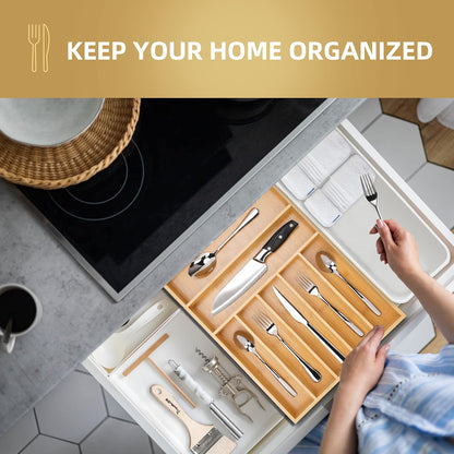 Silverware Organizer Small Bamboo Kitchen Drawer Organizer Utensil Organizer Silverware Holder Cutlery Organizer in drawer Flatware Organizer Tray (Black 4 Slots)
