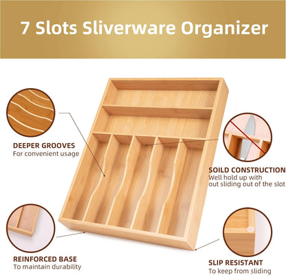 Silverware Organizer Small Bamboo Kitchen Drawer Organizer Utensil Organizer Silverware Holder Cutlery Organizer in drawer Flatware Organizer Tray (Black 4 Slots)