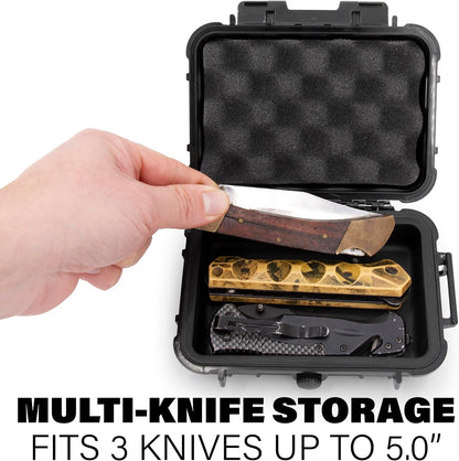 Compact Folding Knife Case - Waterproof Pocket Knife Holder and Knife Box Organizer Fits 3 Folding Knives, Swiss Army Knives & More Up To 5" Folded in Airtight Knife Storage Case