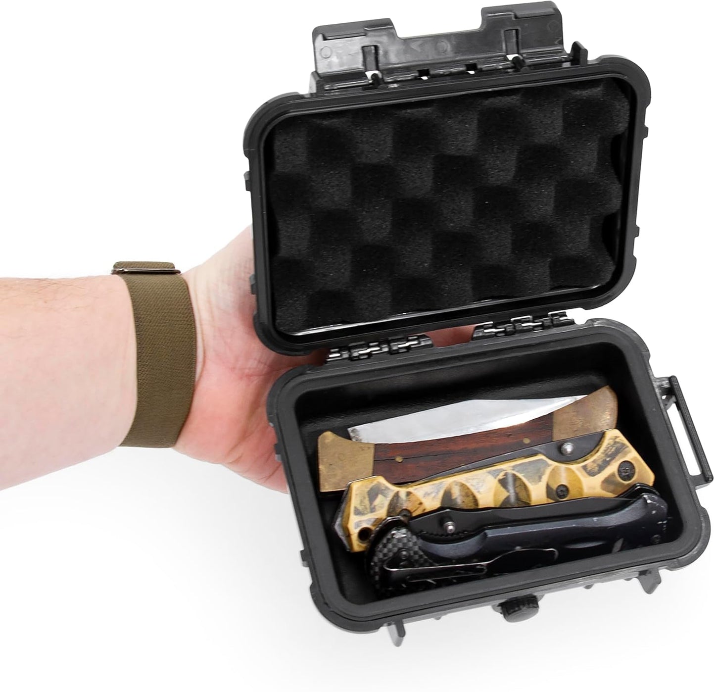 Compact Folding Knife Case - Waterproof Pocket Knife Holder and Knife Box Organizer Fits 3 Folding Knives, Swiss Army Knives & More Up To 5" Folded in Airtight Knife Storage Case