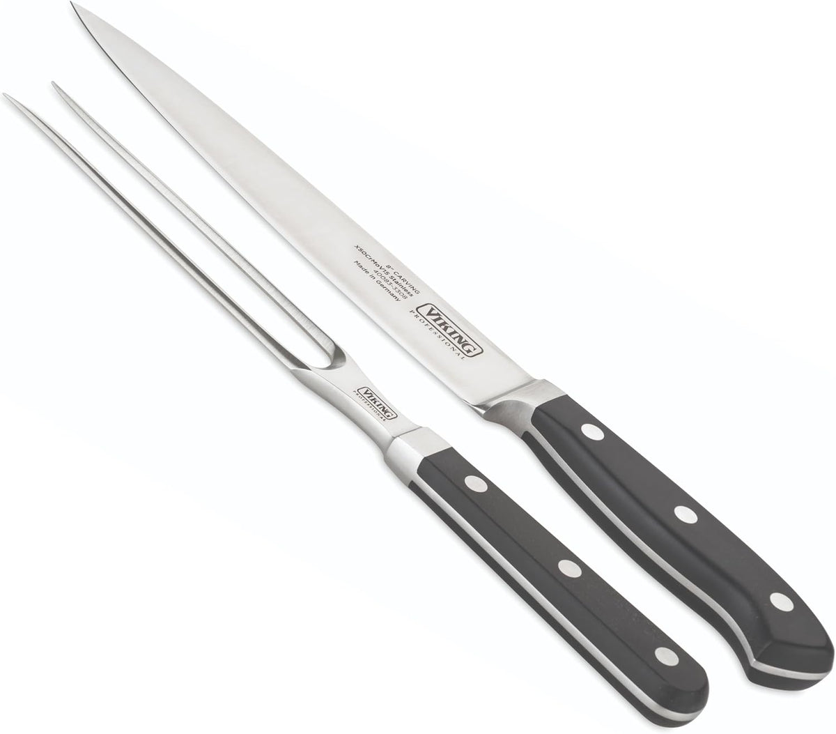 Carving Knife and Fork Set, 8 Inch German Stainless Steel Knife and Fork with Ergonomic Handles for Turkey, Roasts and Chicken, Black