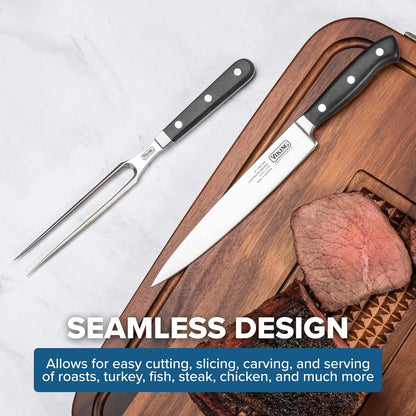 Carving Knife and Fork Set, 8 Inch German Stainless Steel Knife and Fork with Ergonomic Handles for Turkey, Roasts and Chicken, Black