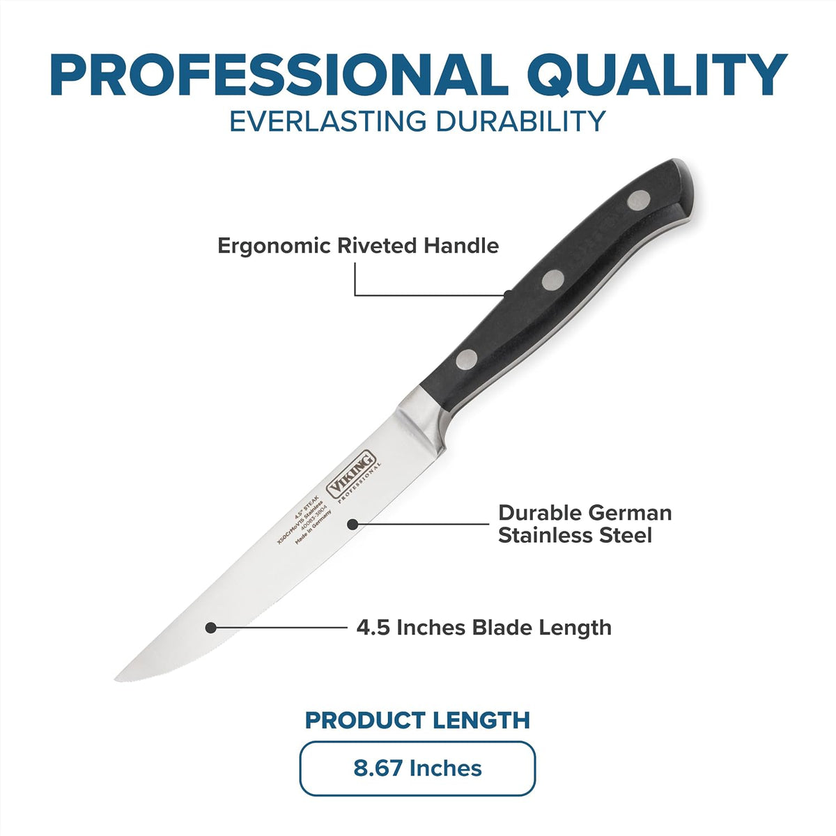 Carving Knife and Fork Set, 8 Inch German Stainless Steel Knife and Fork with Ergonomic Handles for Turkey, Roasts and Chicken, Black