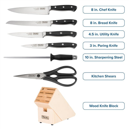 Carving Knife and Fork Set, 8 Inch German Stainless Steel Knife and Fork with Ergonomic Handles for Turkey, Roasts and Chicken, Black