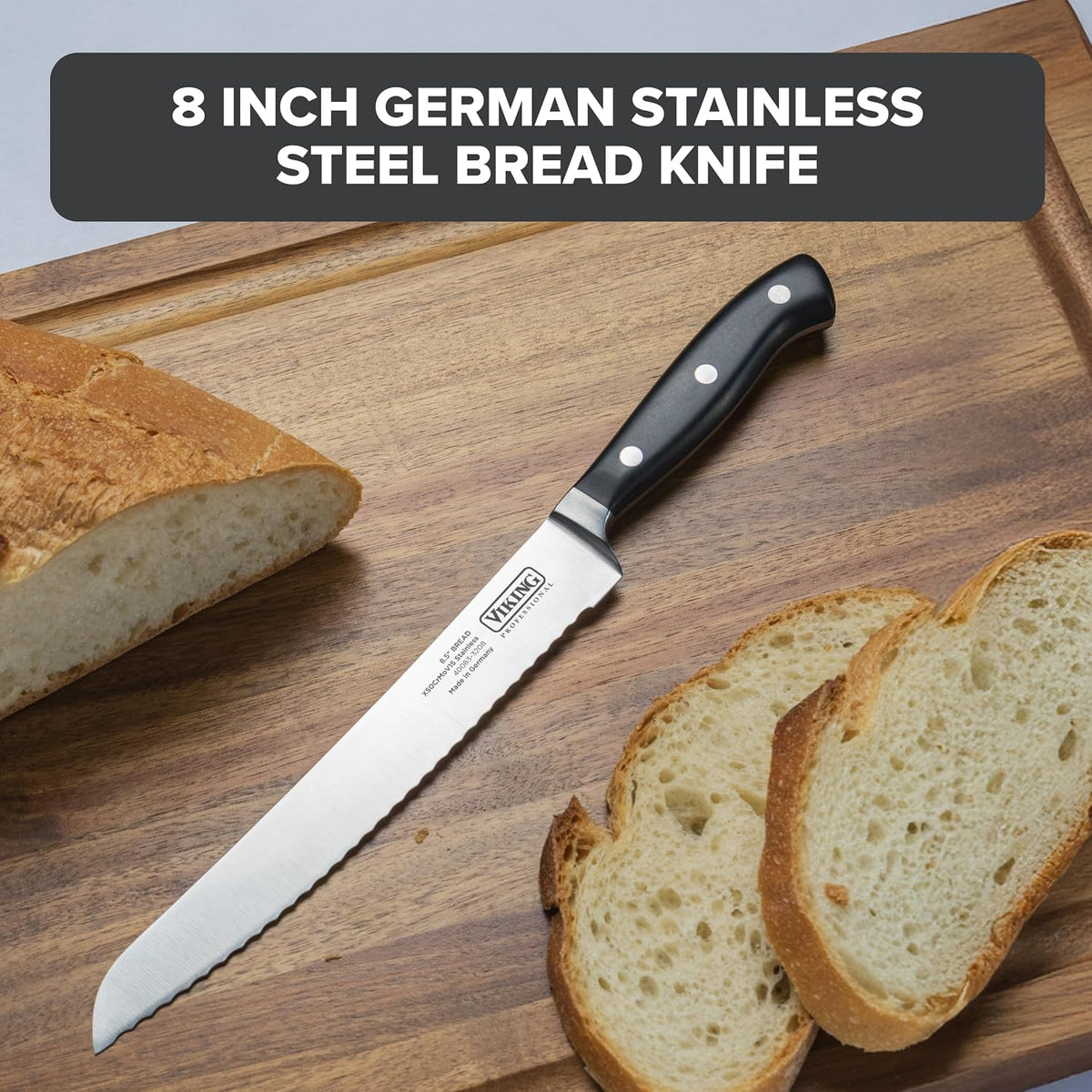 Carving Knife and Fork Set, 8 Inch German Stainless Steel Knife and Fork with Ergonomic Handles for Turkey, Roasts and Chicken, Black